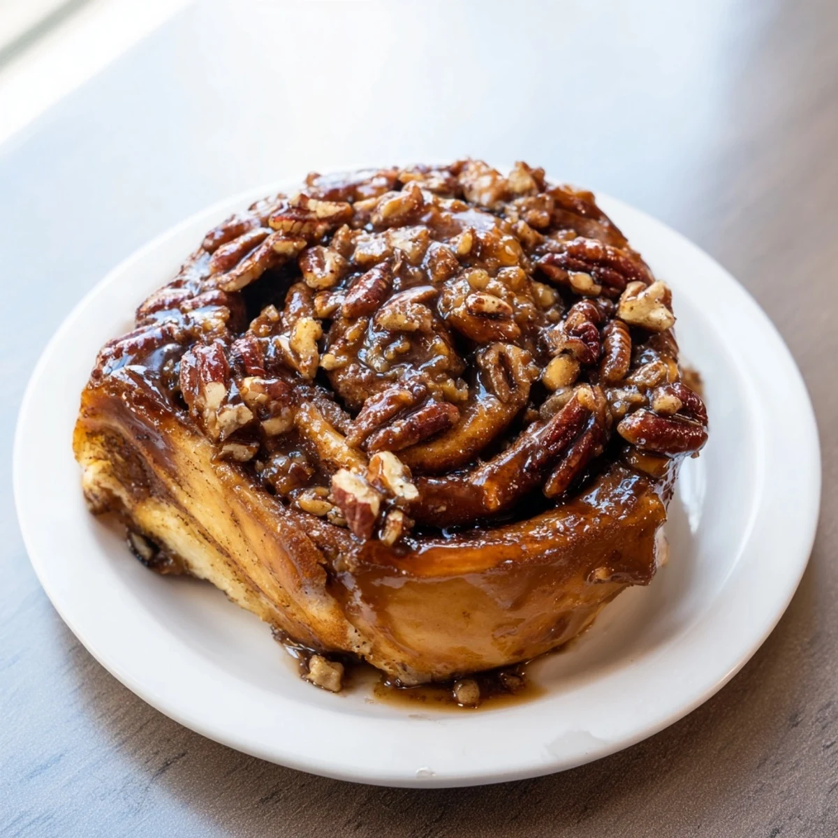 Golden maple pecan sticky buns, glistening with a rich syrup glaze and toasted pecans.
