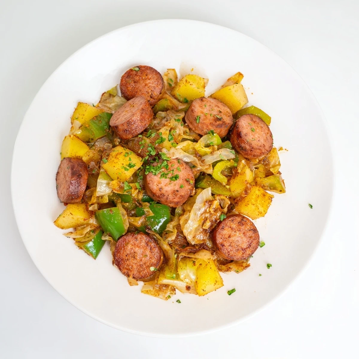Rustic Kielbasa Cabbage Hash