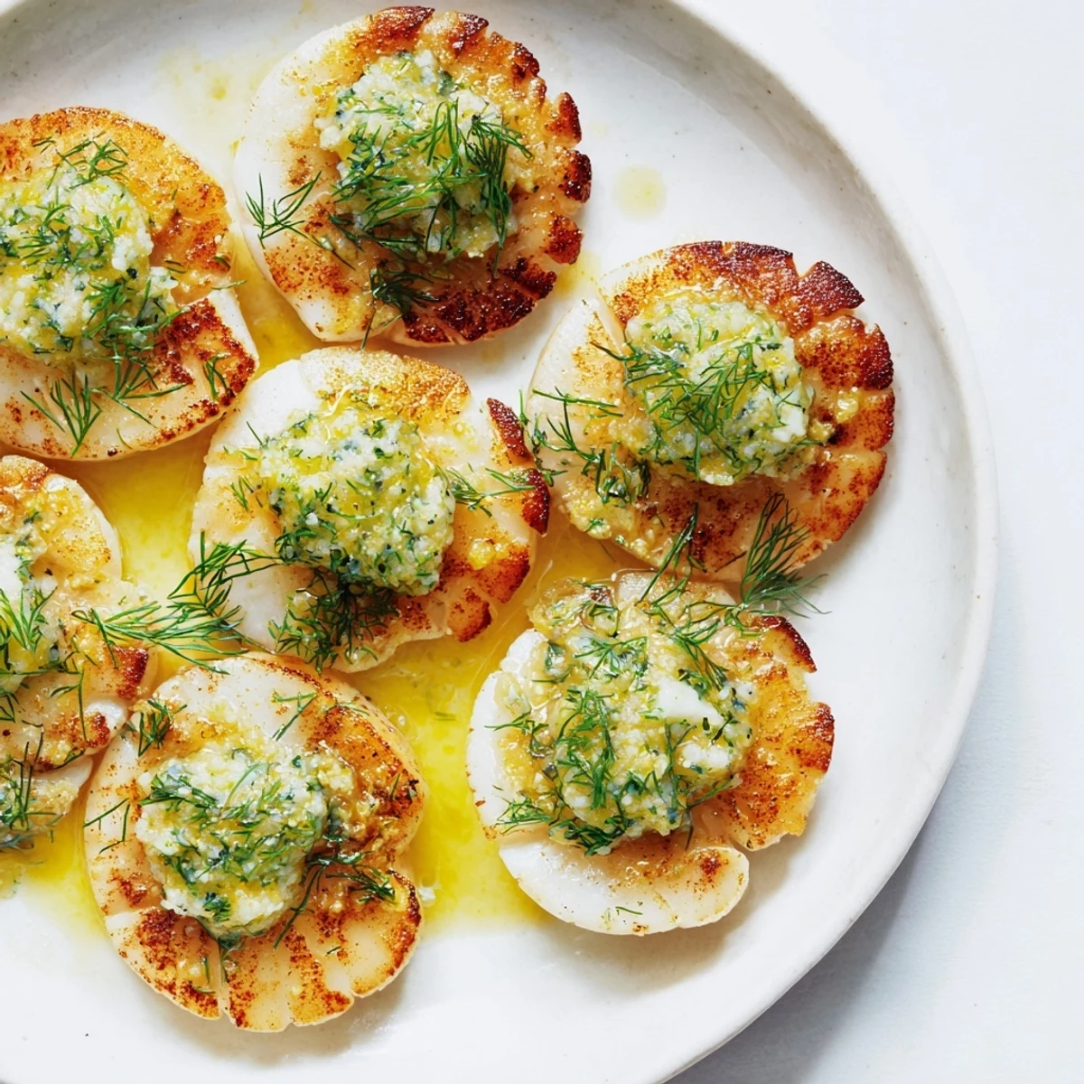 Close-up of Harbor-Style Seared Scallops with vibrant lemon wedges, showcasing a fresh, flavorful, and gluten-free seafood dish.