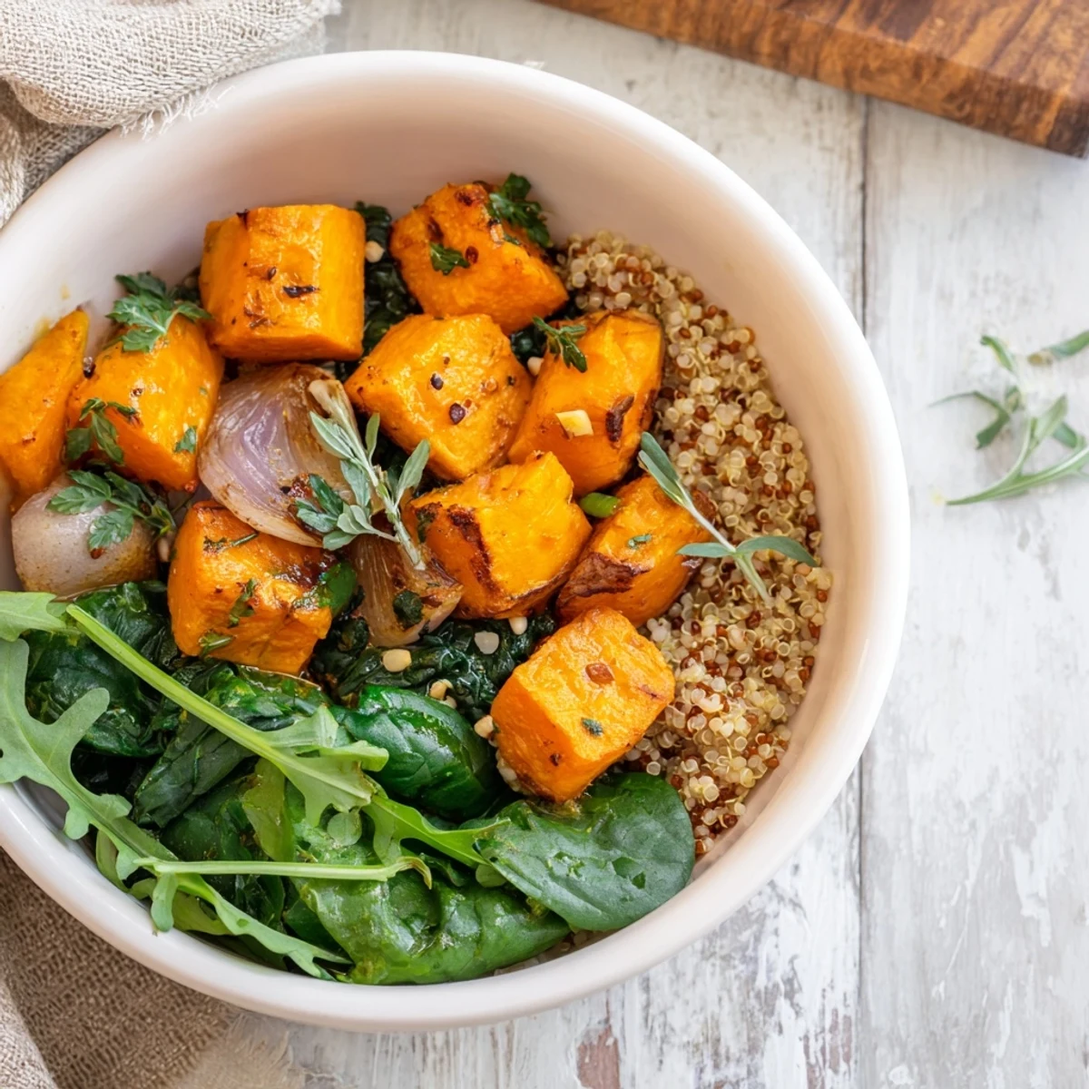 Aromatic Warm Herb Bowl features roasted root vegetables and greens, perfect for a cozy, healthy vegetarian dinner.