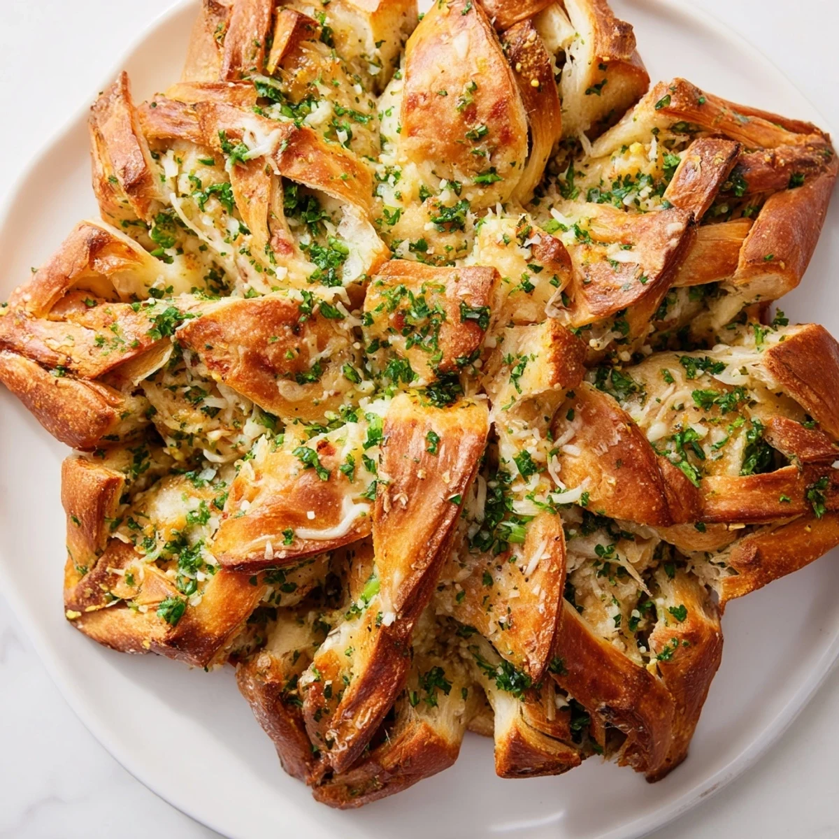 Freshly baked star shaped garlic bread; imagine the aroma of garlic and herbs steaming.