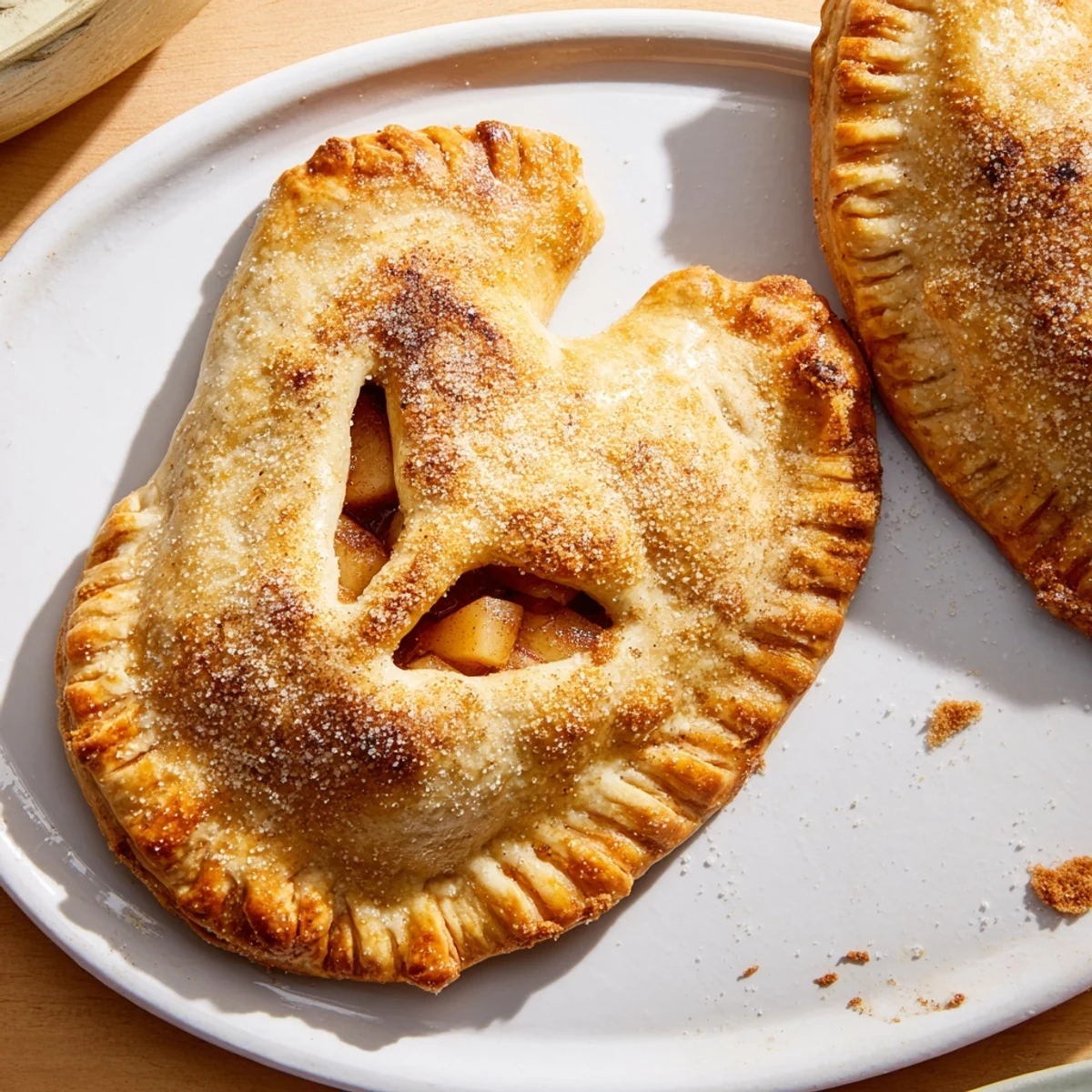 Warm, inviting image of freshly baked mitten hand pies, ready to enjoy with a sweet apple filling.