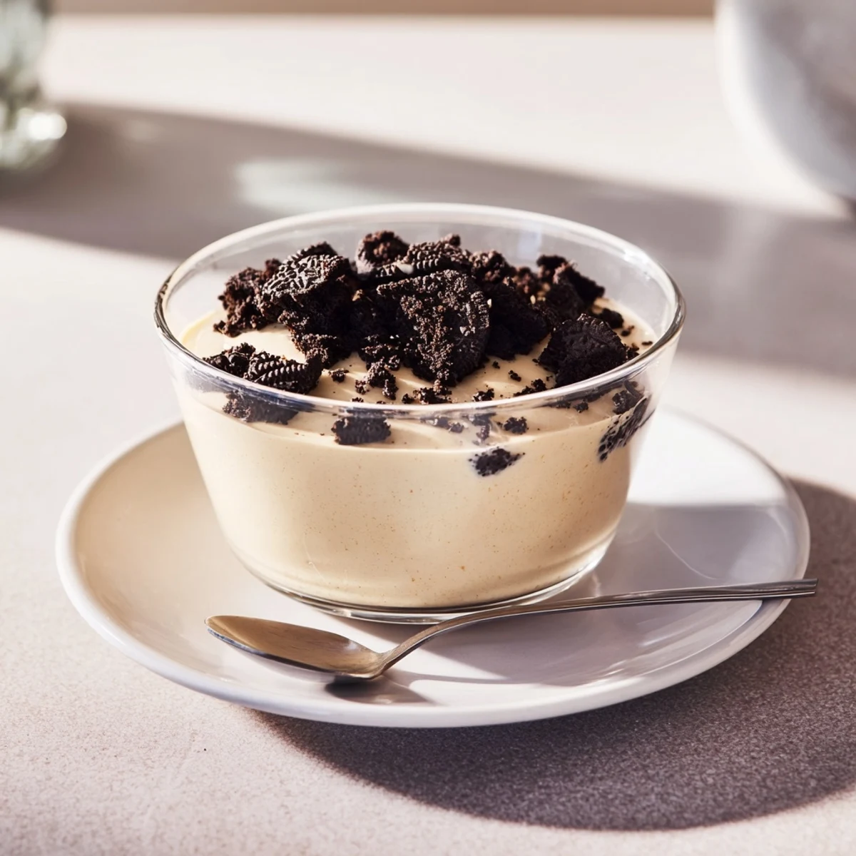 A layered dessert featuring homemade vanilla pudding with a generous Oreo sprinkle.