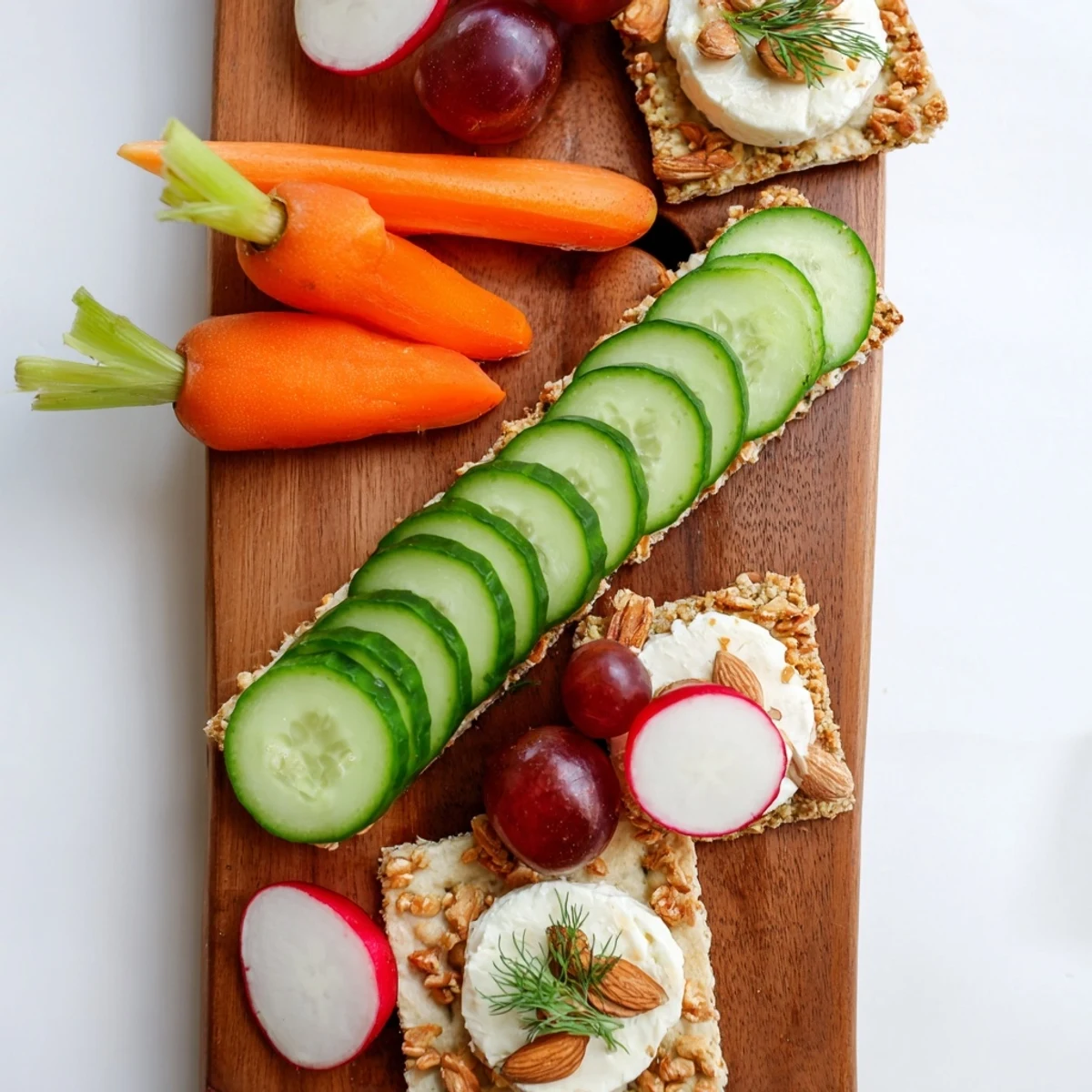 Symmetrical "Zen Balance" platter with goat cheese, fresh herbs, and grapes, a beautifully presented appetizer for mindful eating.