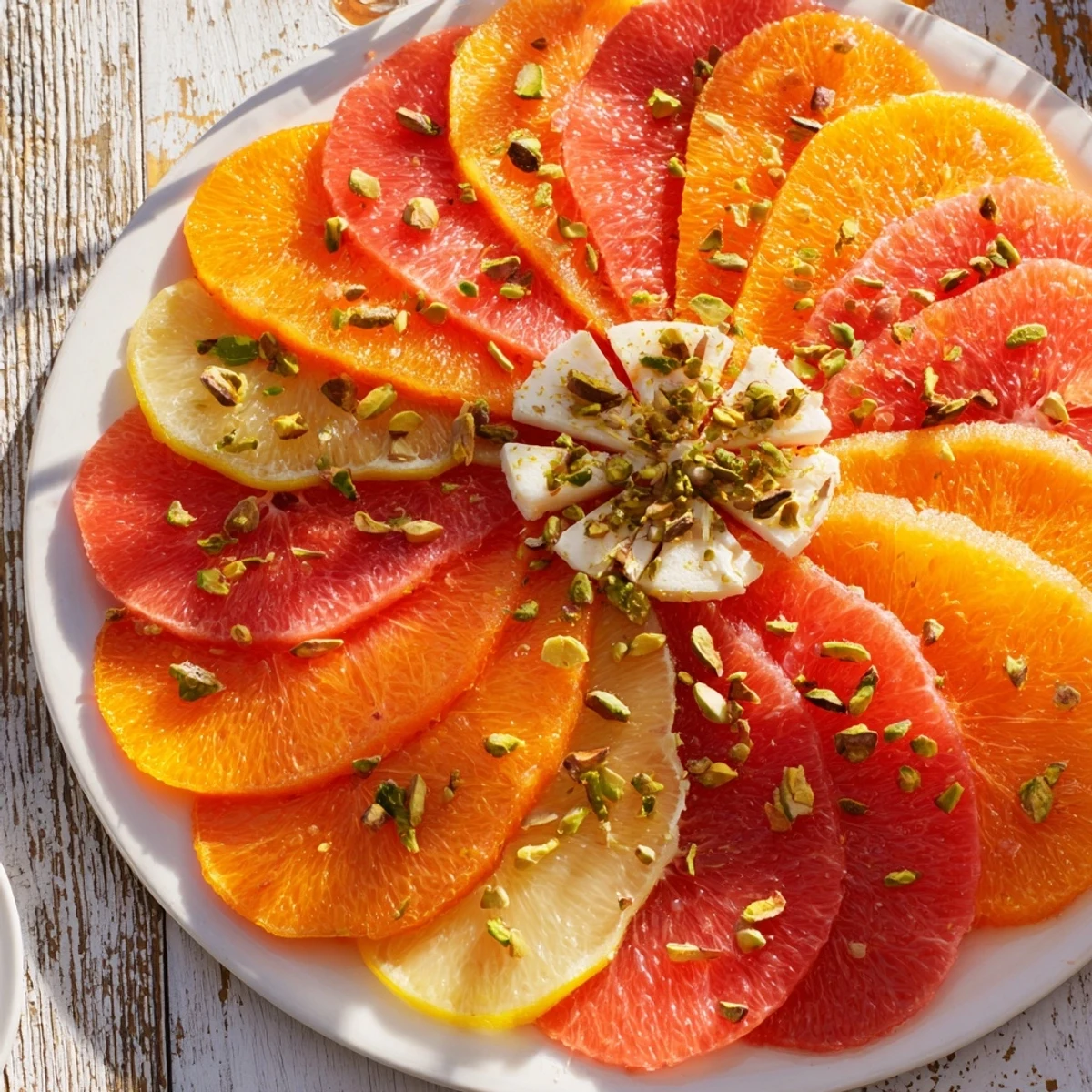 Clockwork Orange appetizer platter shows colorful citrus arranged to resemble a clock face's hours.