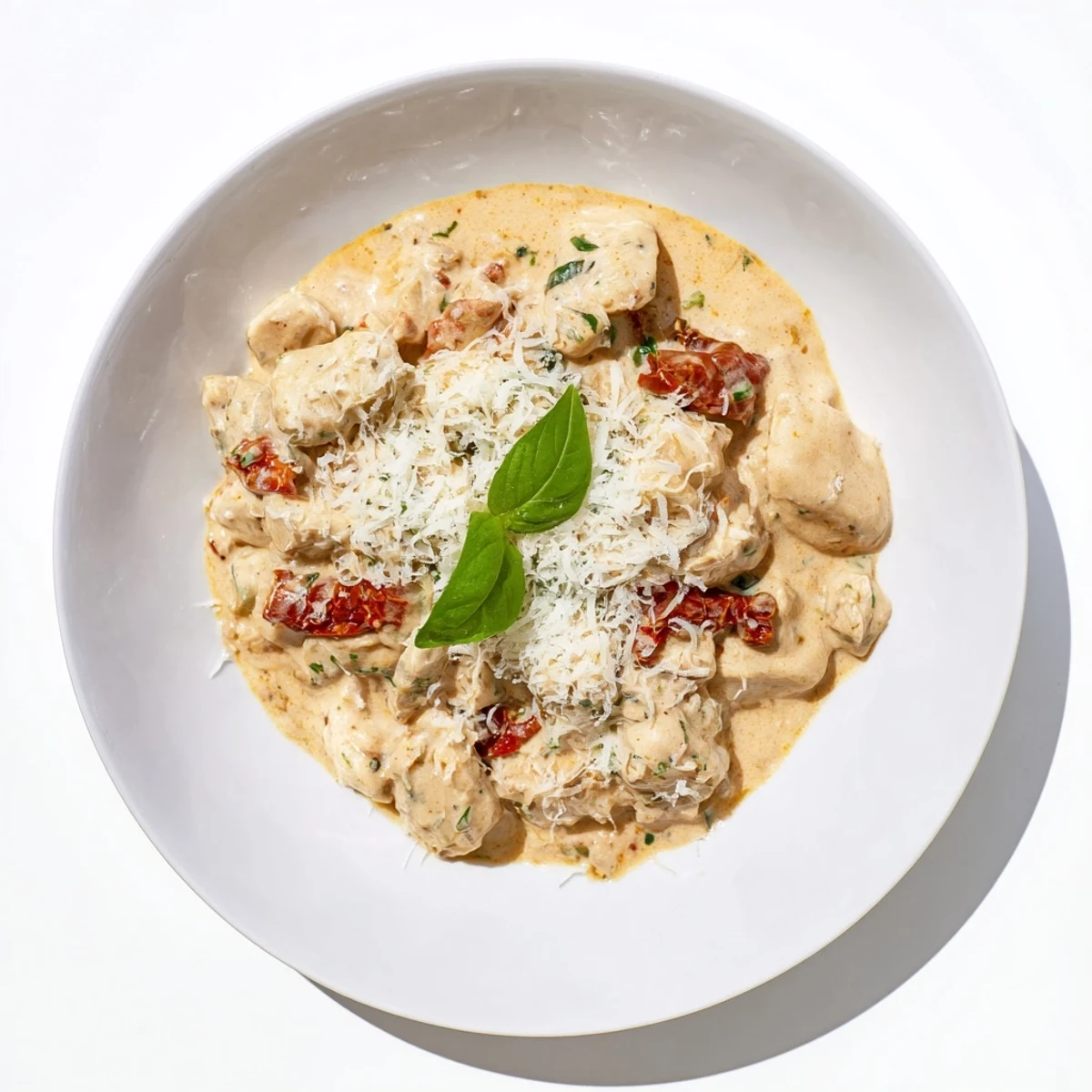 This Marry Me Chicken dish features a rich, creamy sauce and a delicate Parmesan snow topping for a tasty meal.