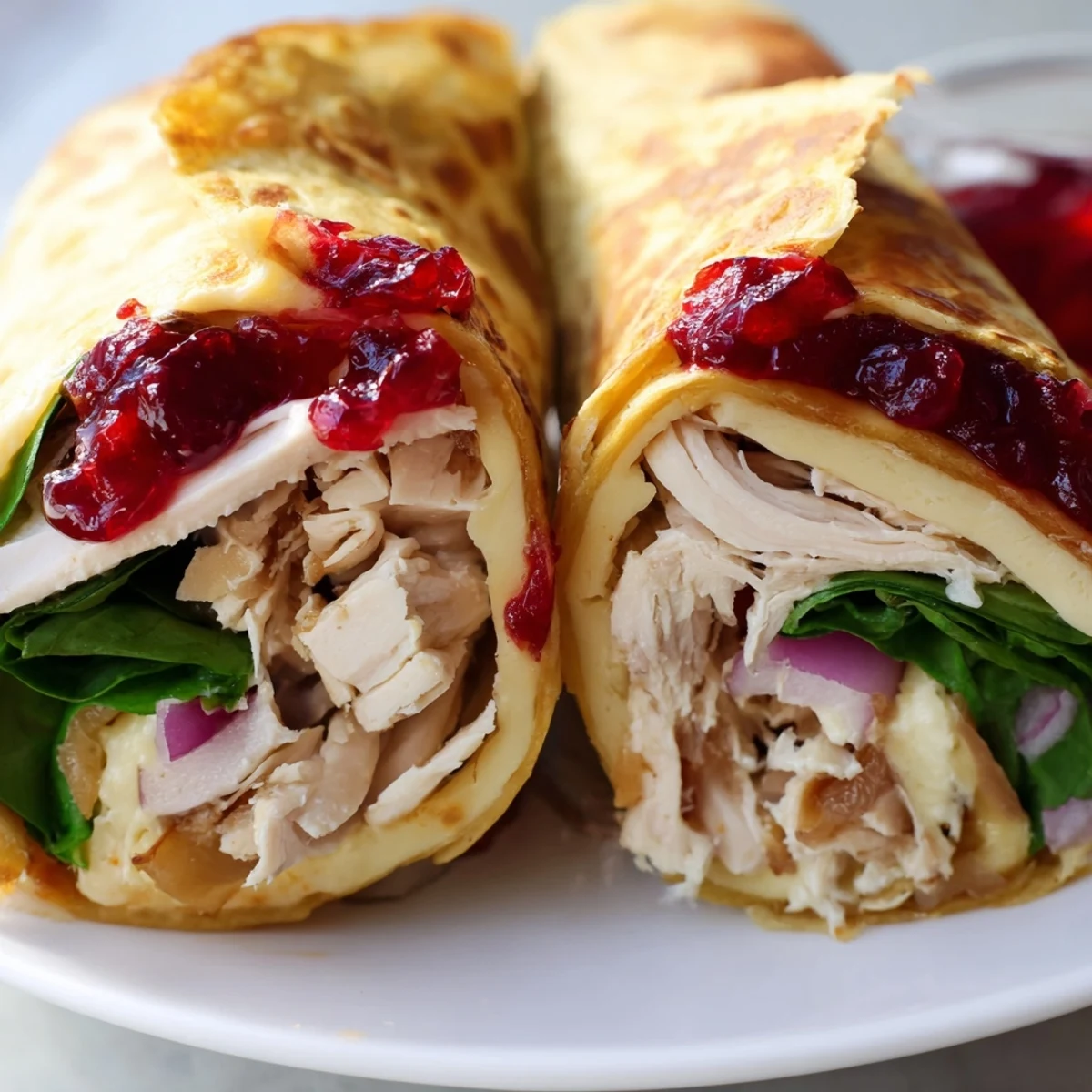 Gooey brie oozes from this toasted Chicken and Brie Holiday Wrap, perfect for a cozy holiday feast.