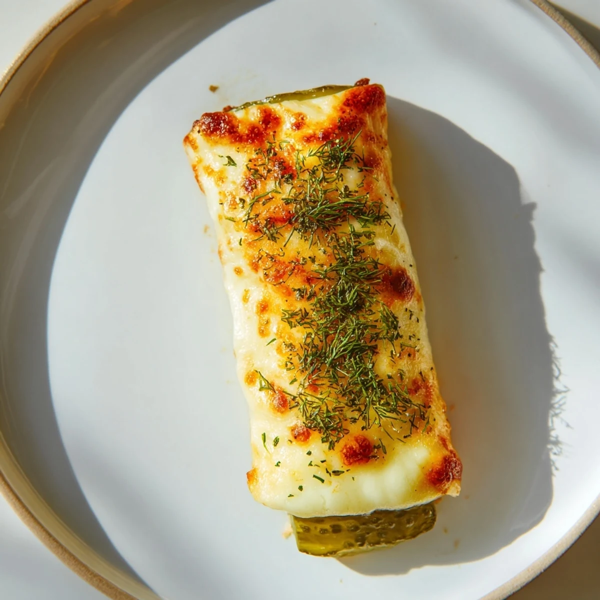 Golden, melty Melted Cheese Pickle Rolls, a savory appetizer with crispy, golden cheese and dill pickle.