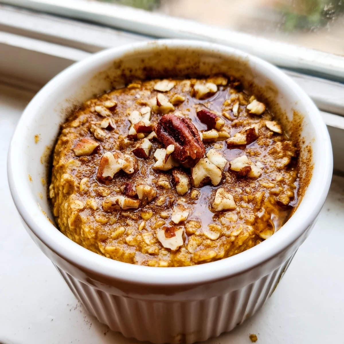 Fluffy baked Pumpkin Spice Oats, golden brown, perfect for a cozy fall breakfast.