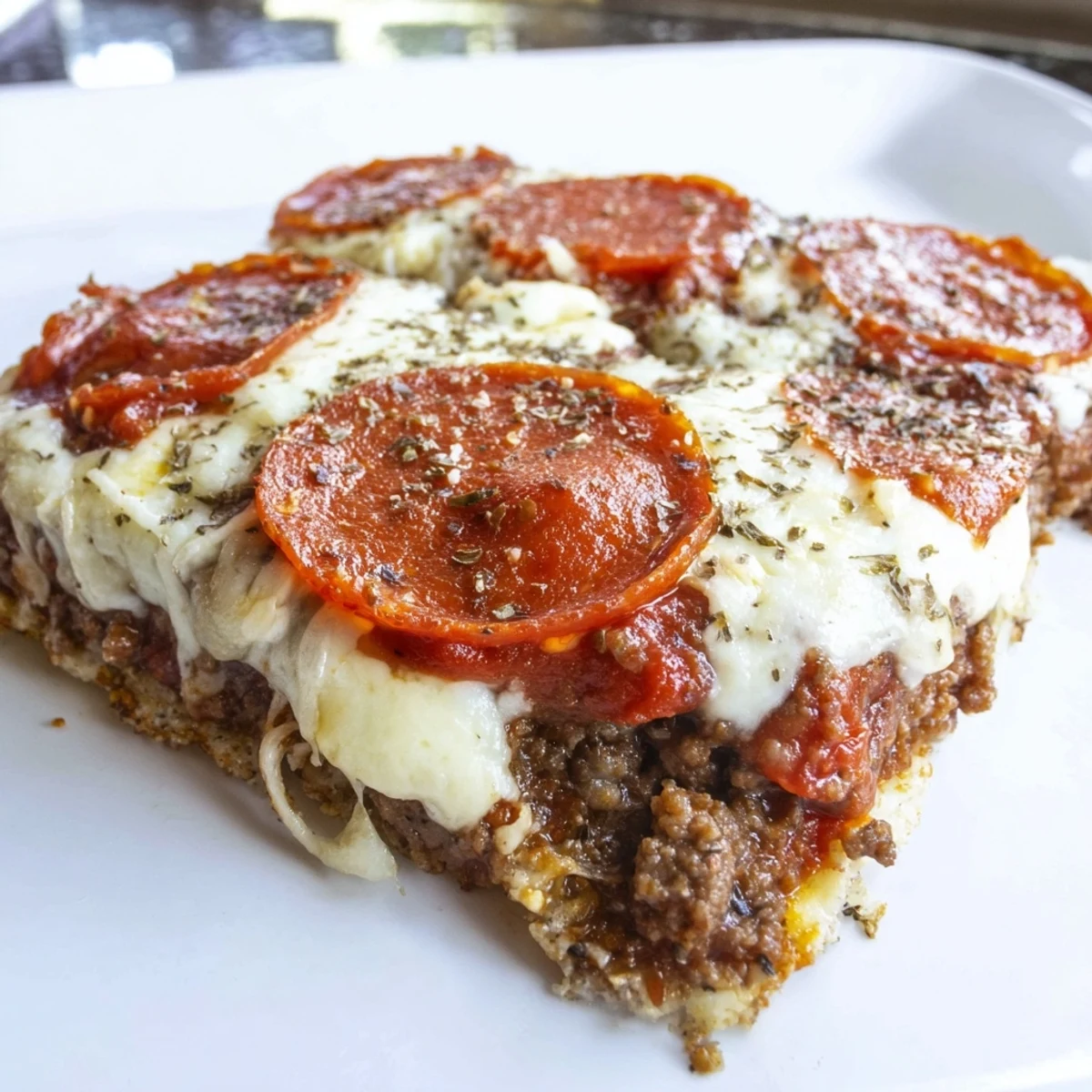 Golden, bubbly Meat Pizza Pepperoni Stack emerges from the oven, offering a delightful aroma.