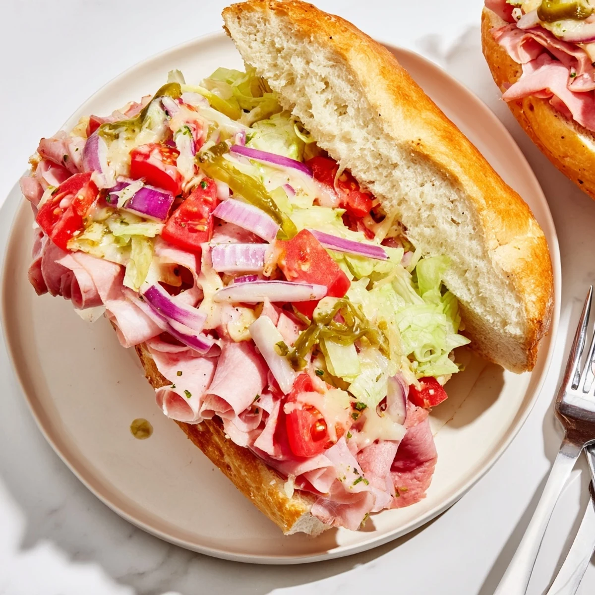 The chopped Italian grinder sandwich showcases diced meats, crisp veggies, and provolone in a toasted hoagie roll.