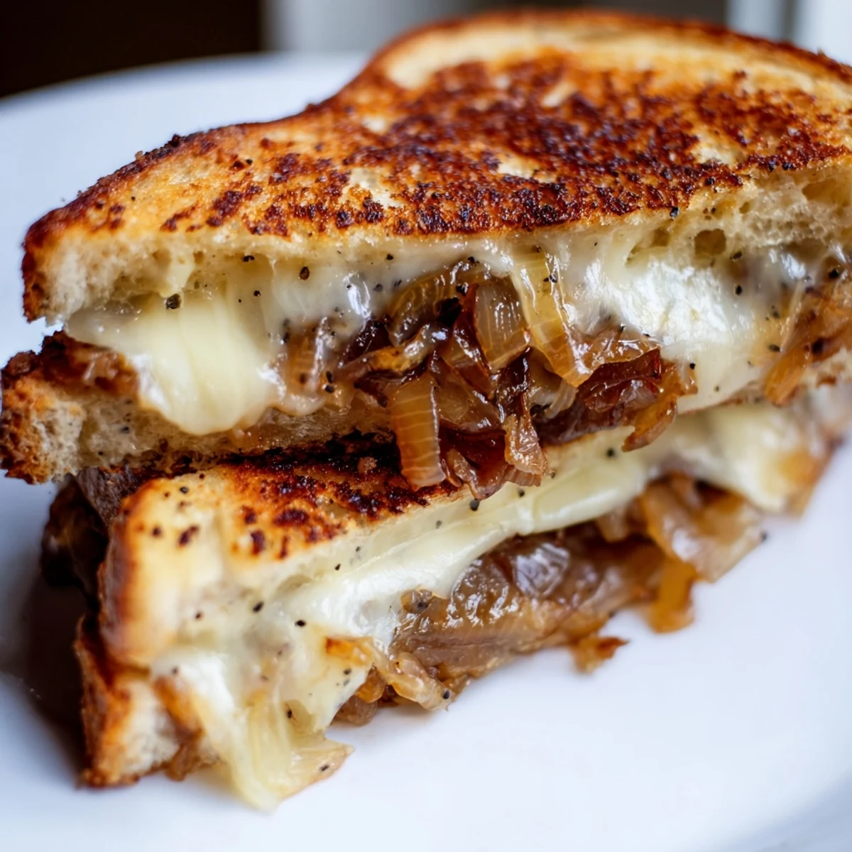 Crisp, golden sourdough sandwiches stuffed with sweet, jammy caramelized onions and melted sharp white cheddar, perfect with tomato soup.