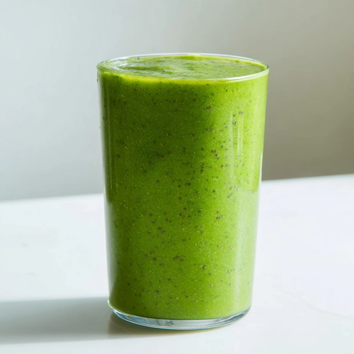 Healthy Green Detox Smoothie poured into a mason jar garnished with mint, set on a sunny breakfast table with sliced apple.