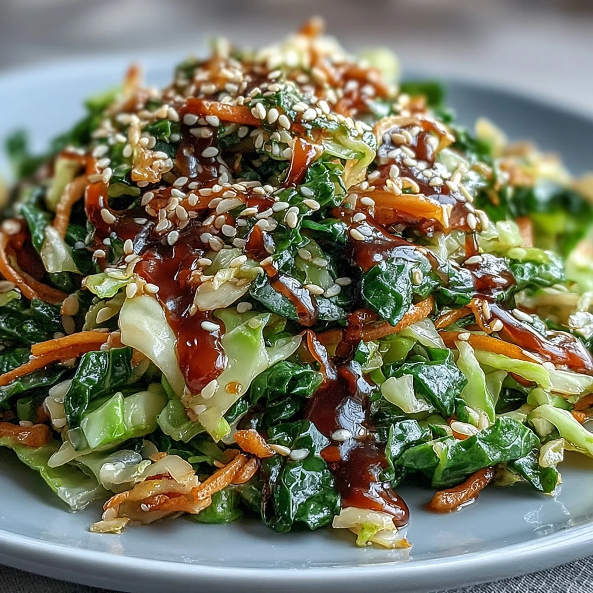 A close-up of Hot and Sour Cabbage, showcasing tender-crisp green leaves and scallions for a flavorful vegan side dish.