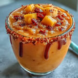 Layered Mangonada Mocktail blending frozen mango, zesty lime, and chamoy sauce, topped with fresh mango chunks for a tropical fiesta.