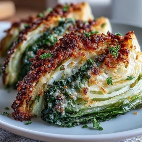 Roasted Garlic Parmesan Cabbage Wedges with crispy, golden-brown edges and melted cheese on a plate.
