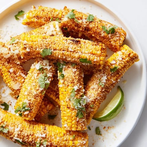 Freshly roasted Cheesy Corn Ribs with crispy edges, smoky spices, and a generous topping of bubbly cheese and fresh cilantro.  