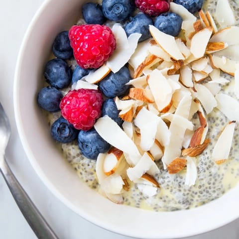 A healthy, gluten-free breakfast dessert with a subtle crunch from poppy seeds and sliced almonds.  