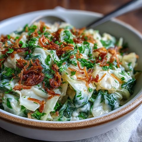 A close-up of fragrant Coconut Braised Cabbage with warm turmeric tones, served alongside fluffy white basmati rice.