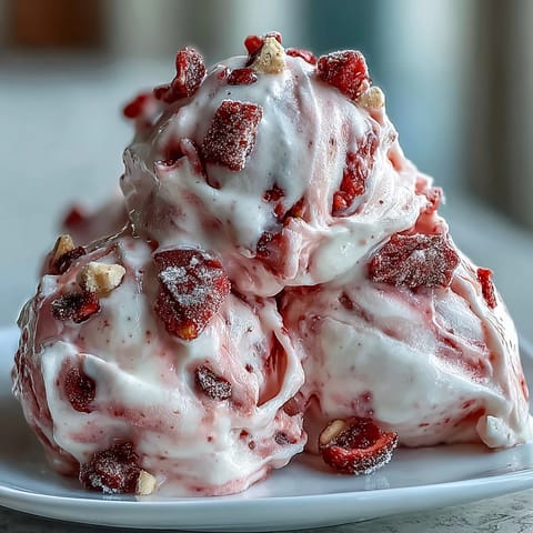 Freshly frozen yogurt clusters featuring a marbled strawberry swirl and crunchy banana chips, perfect for a healthy dessert snack.