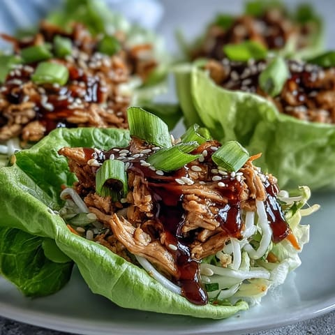 Freshly sautéed turkey and noodles tossed in a spicy sauce, spooned into chilled butter lettuce for a low-carb appetizer.