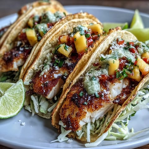 Freshly diced mango, red onion, and jalapeño top flaky white fish in these Light Mango Salsa Tilapia Tacos in Corn Tortillas.