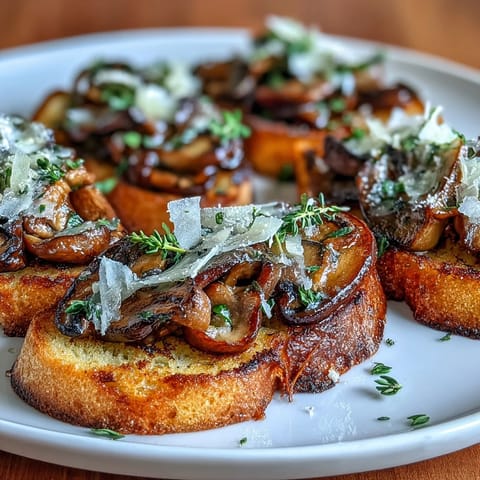 Warm toasted baguette slices layered with buttery wild mushrooms and aromatic garlic, finished with Parmesan.  