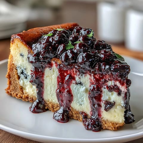 Elegant black currant cheesecake with a creamy vanilla filling and vibrant berry swirls, perfect for a sophisticated dessert centerpiece.