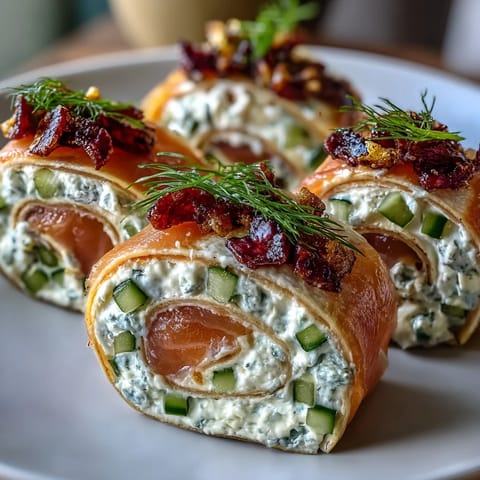 Smoked Salmon & Cucumber Cream Cheese Pinwheels with silky smoked salmon and fresh dill cream cheese on soft tortillas.