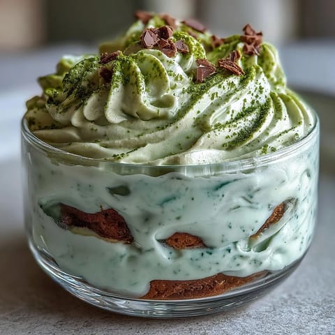 Elegant matcha tiramisu with layers of green tea-soaked ladyfingers and creamy mascarpone filling, dusted with vibrant matcha powder.