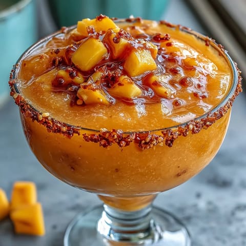 Refreshing Cinco de Mayo Mangonada Mocktail with vibrant mango slush, tangy chamoy, and spicy Tajín rim, served in festive glasses.