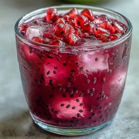 Vibrant dragon fruit lemonade with chia seeds, a healthy, refreshing drink.
