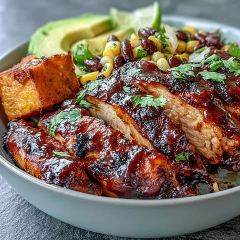 Chilled BBQ Chicken Meal Prep Bowls loaded with colorful veggies and beans.