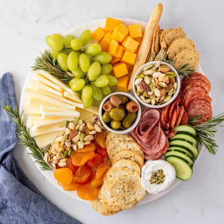 A Book Club Pairing Platter overflowing with colorful snacks, including grapes and artisanal cheeses, carefully arranged.