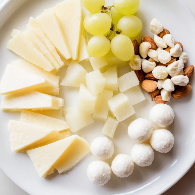 Freshly arranged Bridal Shower Bubbly Board, filled with white cheeses, grapes, and champagne, ready to serve guests.