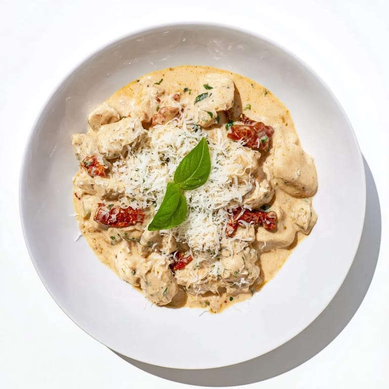 This Marry Me Chicken dish features a rich, creamy sauce and a delicate Parmesan snow topping for a tasty meal.