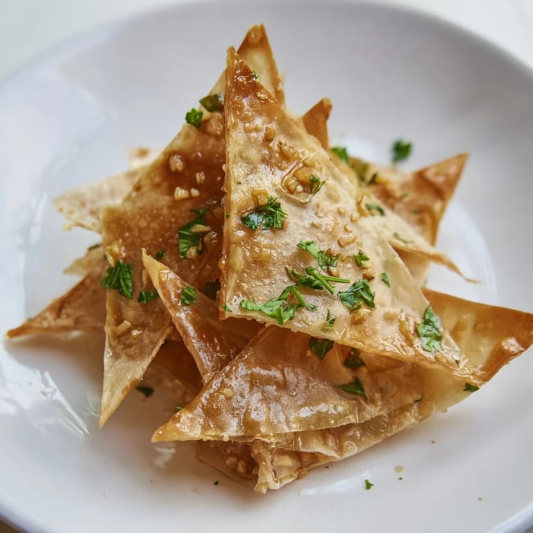 Deliciously seasoned garlic lumpia chips, a vegan snack bursting with savory flavor and texture.