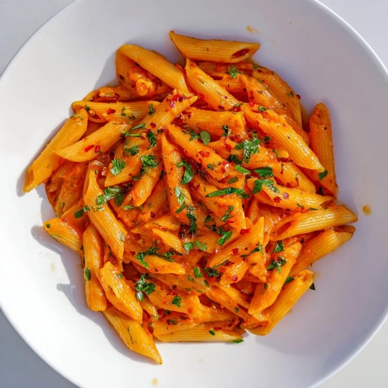 A bowl of delicious Penne all'Arrabbiata, showcasing perfectly cooked pasta in a spicy tomato sauce.