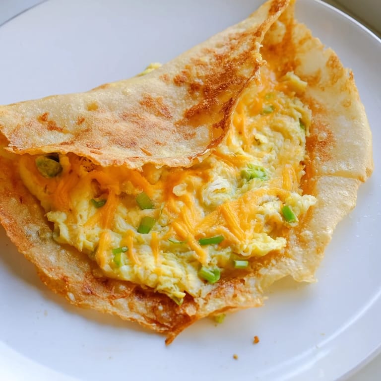 Sizzling Rice Paper Egg & Cheese Fold, a quick breakfast with runny egg and melty cheese inside.