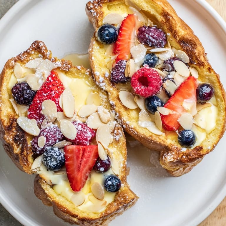 Sweet and creamy Custard Toast topped with fresh berries, perfect for a cozy brunch.