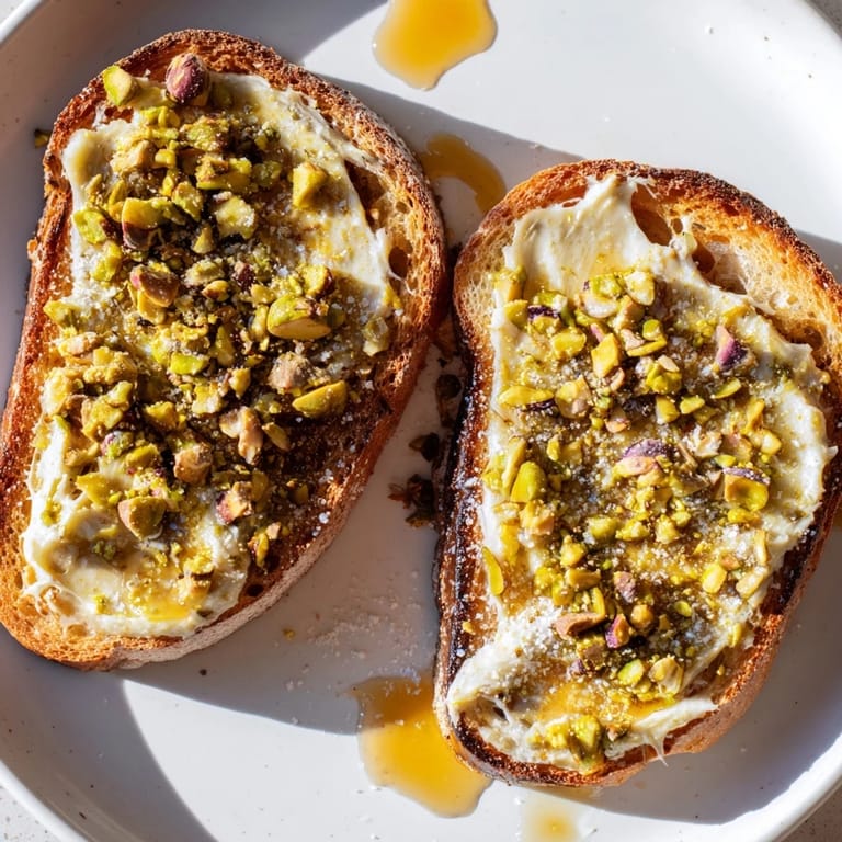 Warm, toasted bread layered with pistachio butter and a sweet honey drizzle makes this Pistachio Butter Toast irresistible.