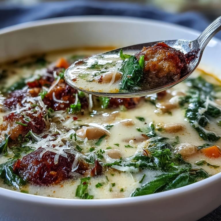Ready in 30 minutes, Creamy Tuscan White Bean Soup with Sausage pairs beautifully with crusty bread for dipping.