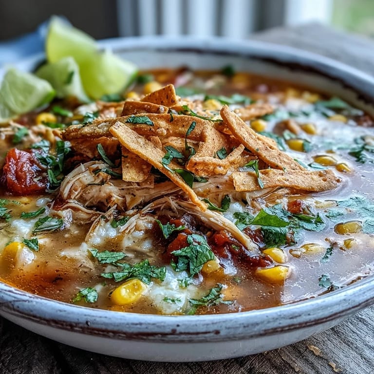 Hearty Best Chicken Tortilla Soup with tender chicken, fire-roasted tomatoes, and sweet corn, garnished with fresh cilantro.