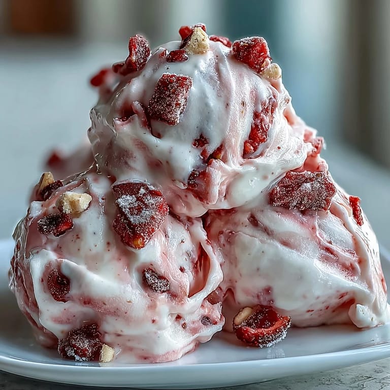 Freshly frozen yogurt clusters featuring a marbled strawberry swirl and crunchy banana chips, perfect for a healthy dessert snack.
