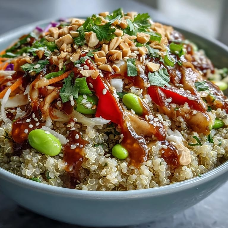 Appetizing Thai Coconut Quinoa Bowl garnished with fresh cilantro, arranged in a ceramic bowl with chopsticks, perfect for a nutritious gluten-free lunch.