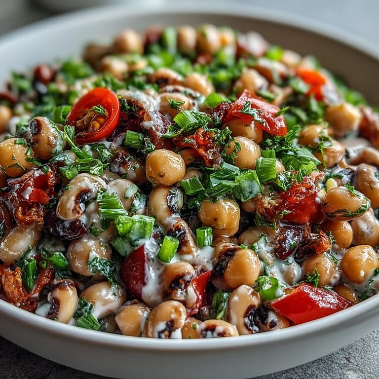 Vibrant New Years Hoppin John Salad topped with fresh parsley and green onions, ready to serve for a healthy meal.