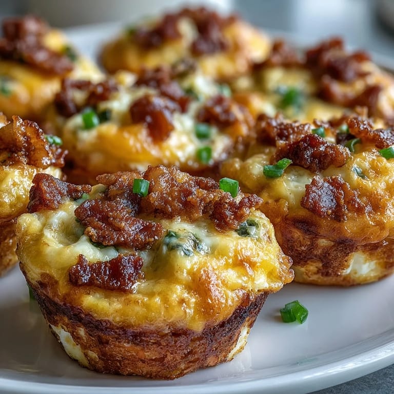 A close-up of Ranch & Cheddar Egg Muffin Cups revealing melted cheddar cheese and bacon bits, ideal for gluten-free meal prep.