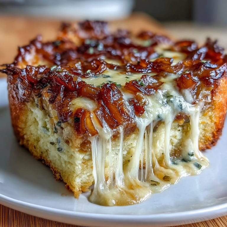 Savory French Onion Chicken Bake, where seared chicken is smothered in sweet onions and topped with gooey, melted Gruyere cheese.