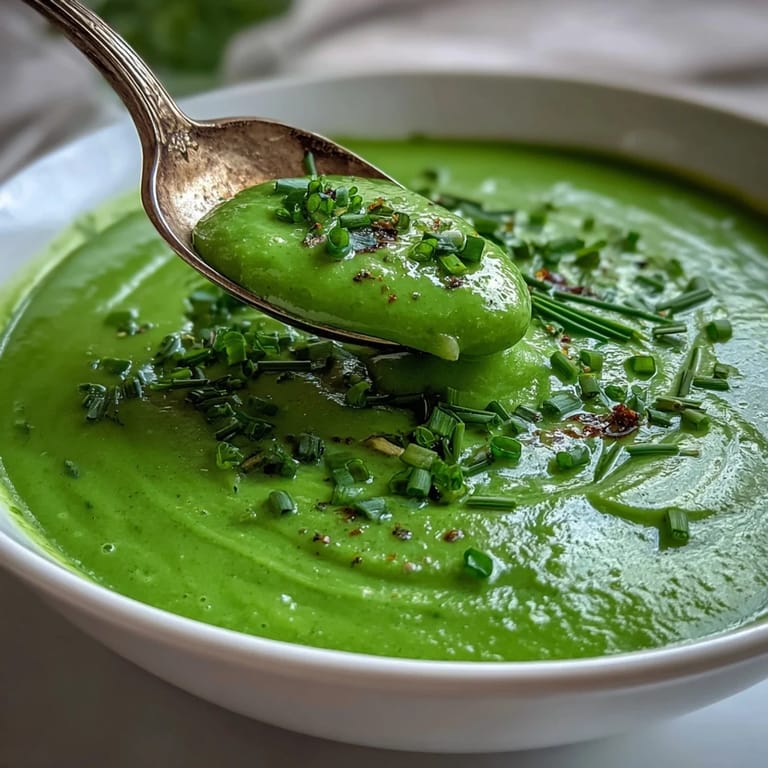 Creamy spinach and white bean soup with tender broccoli, zucchini, and leeks, blended until smooth and finished with a squeeze of lemon.  
