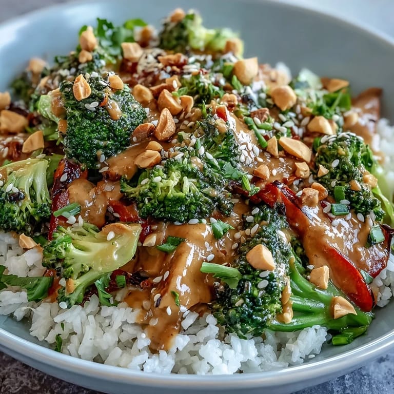Healthy Easy Veggie Stir-Fry with Peanut Sauce in a sizzling wok, showcasing fresh sugar snap peas, red onion, and aromatic ginger tossed in a luscious peanut sauce.